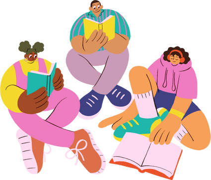 Hand Drawn Vibrant Three Friends Reading Together